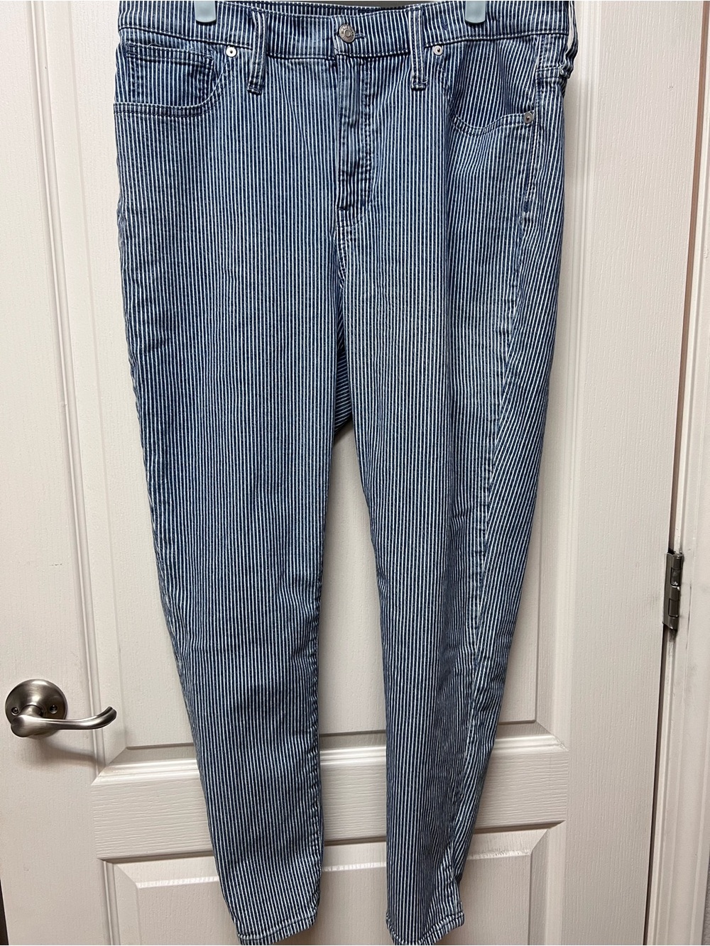 Madewell Blue and White Pinstripe Skinny Jeans